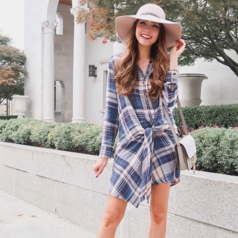 Socialite Plaid Tie Waist Shirt Dress